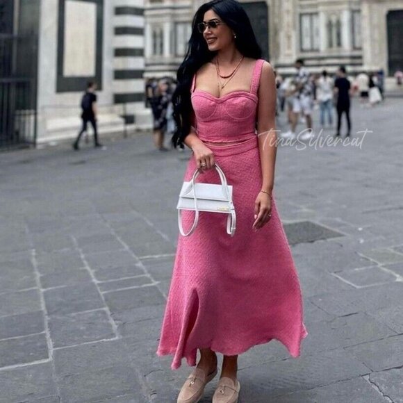 BLOGGER'S FAVE! Zara 2 Piece Set A-Line Skirt And Bustier Pink NWT - Picture 10 of 17